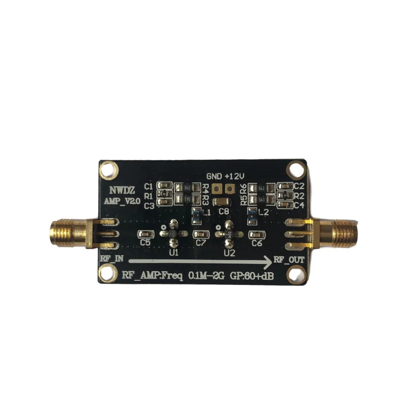 RF Broadband Amplifier Low-noise output LNA 0.1M-2G Gain60dB Two-Stage Amplification