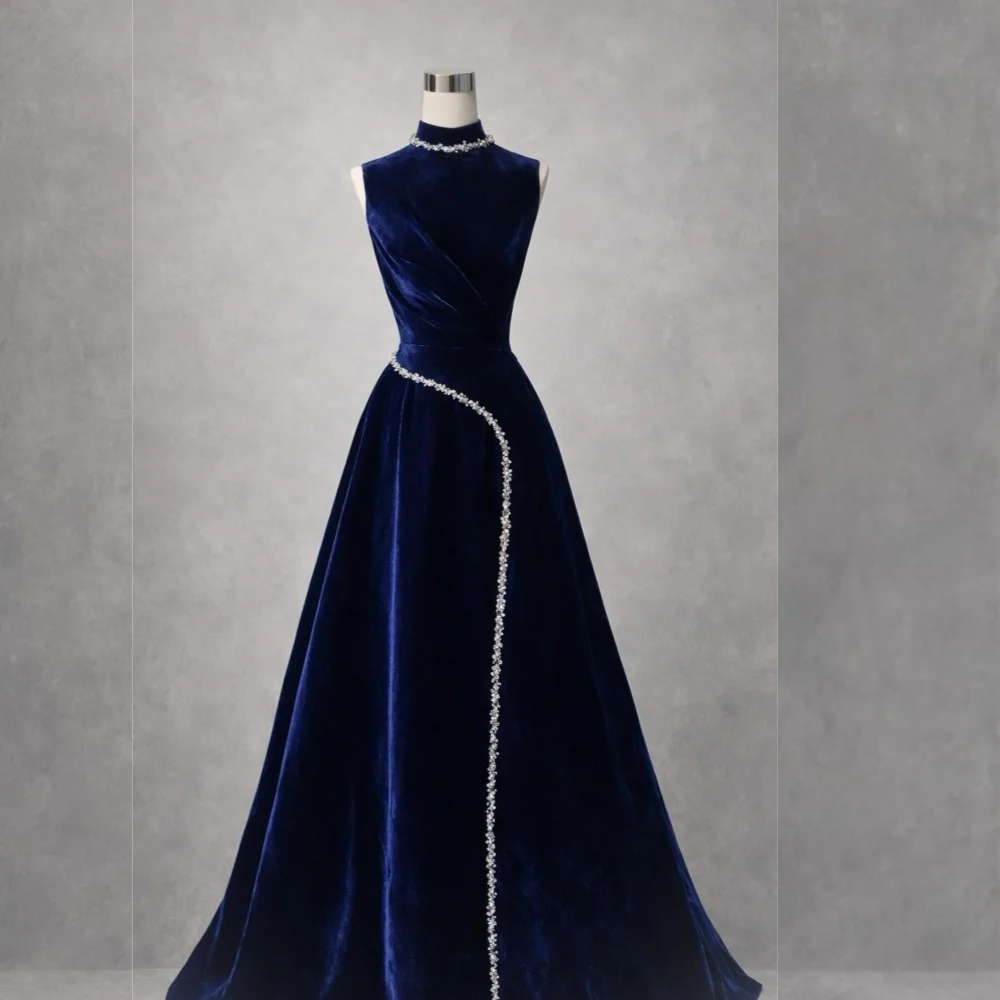 

Customized Glitter Temperament High Collar A-line Long Dresses Elegant Party Dress Bespoke Occasion Women's Evening Gowns