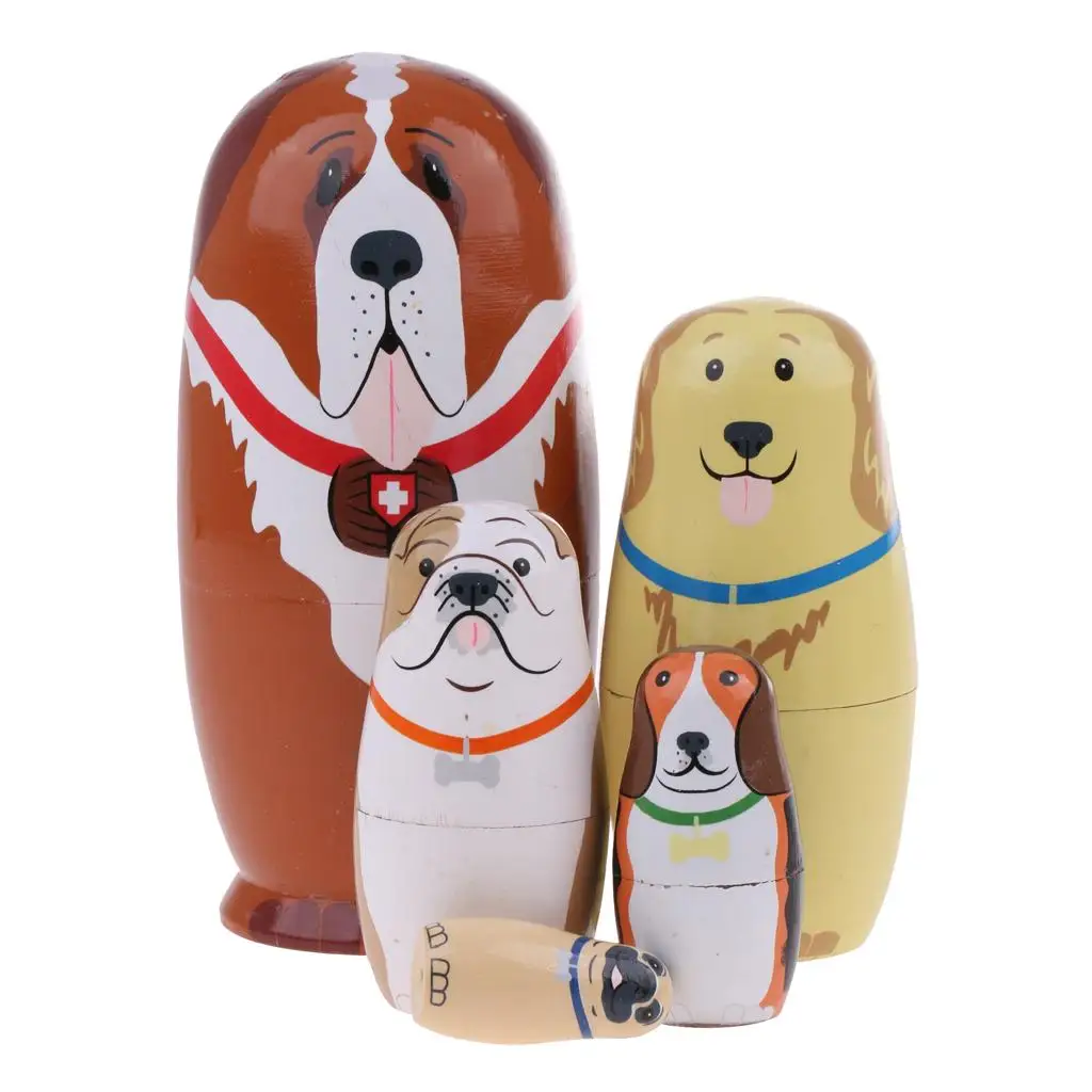 5 Pieces Cute Dogs Printed Babushka Russian Nesting Dolls Matryoshka Toys