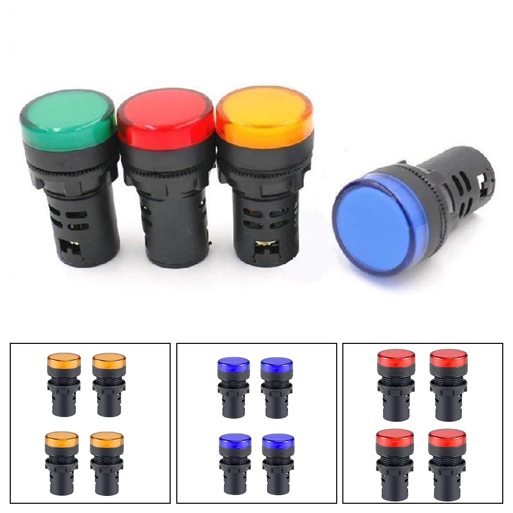 Mühelos und einfach zu installieren, 4 Stück, 22 mm, LED-Anzeigefeld, Lochmontage, Lichtsignal, 220 V AC (rot, grün, blau, gelb)