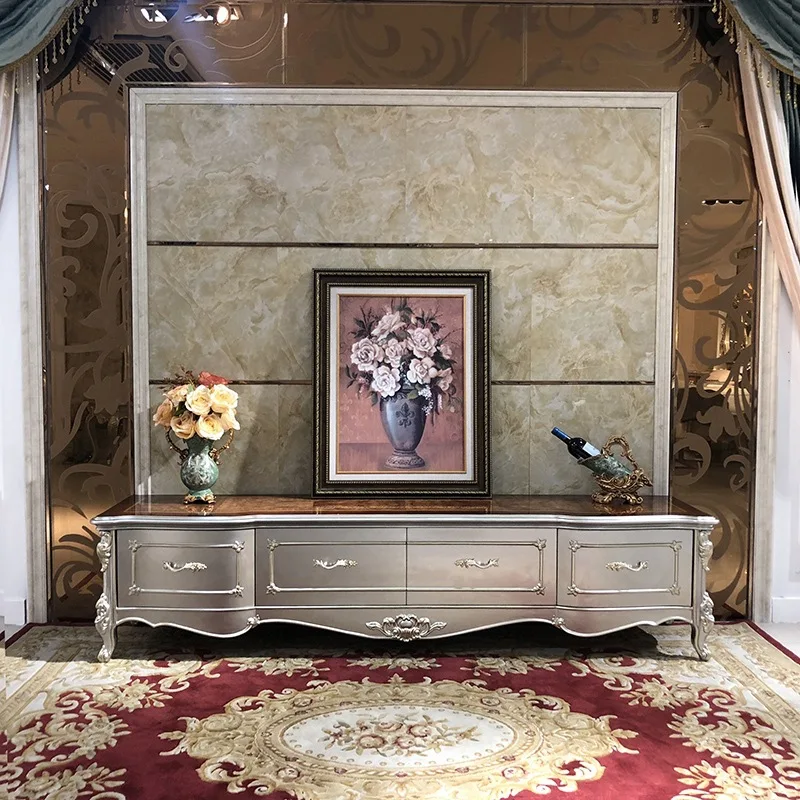 

Тумба под телевизор во французском стиле, европейский дизайн, для гостиной и спальни, из массива дерева с резьбой, 2,2 метра, напольная тумба под ТВ