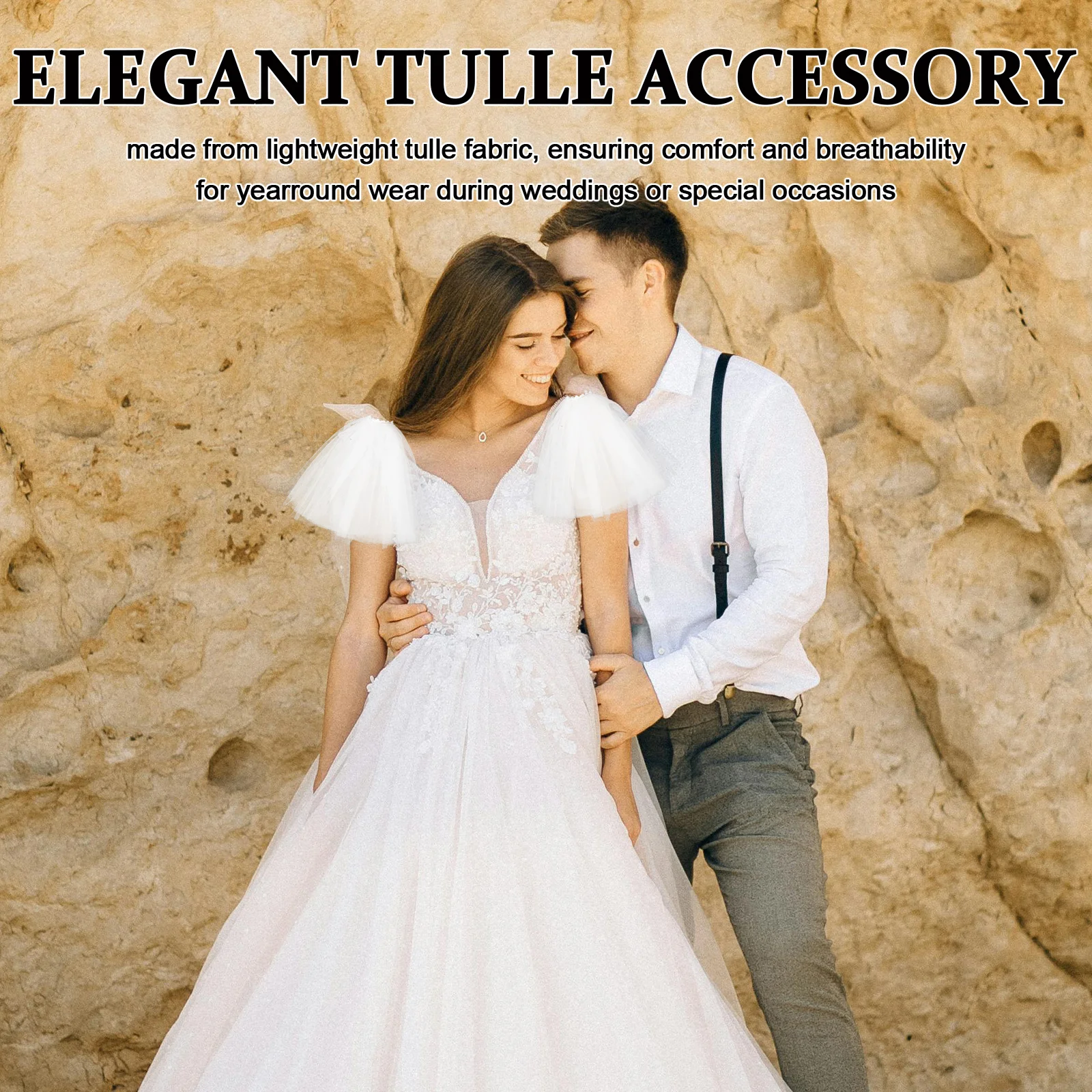 

1Pair Elegant Bridal Shawl Tulle Detachable Puff Sleeves Wedding Dress Accessory Prom Formal Event Wedding Dress Tulle Sleeves