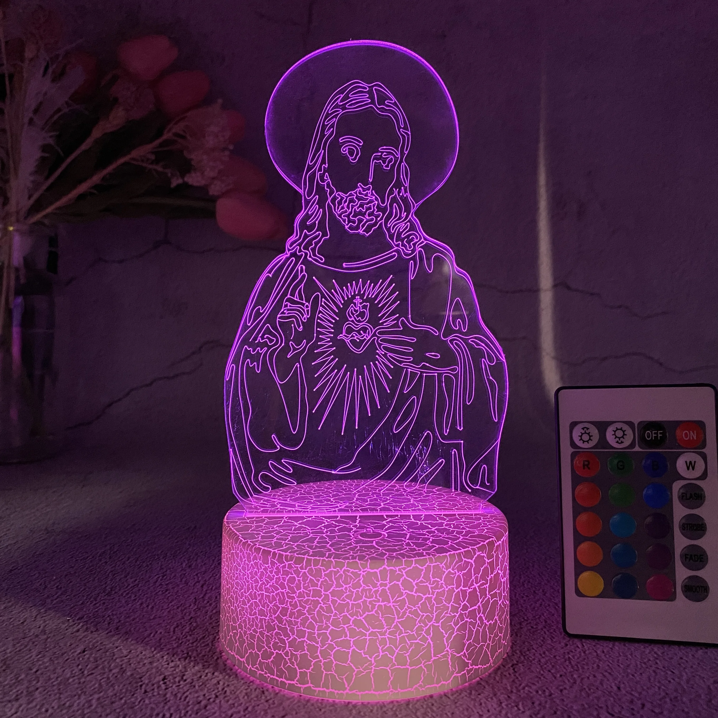 Acrílico colorido Jesús grieta 3D Plug-in dormitorio cama Simple pequeña luz nocturna alto nivel de apariencia