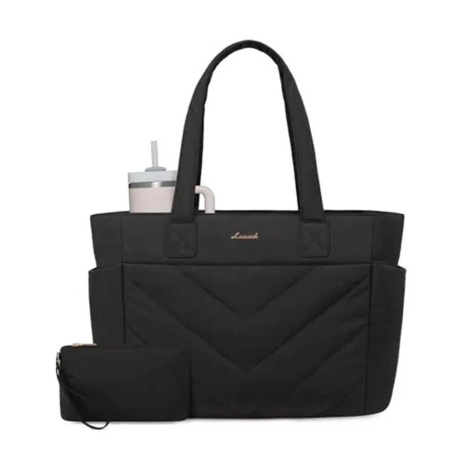 

LOVEVOOK Tote Bag for Women, Puffer Work Travel Handbag with Zipper for Teacher Nurse, Quilted Cute Laptop Shoulder Gym Bag