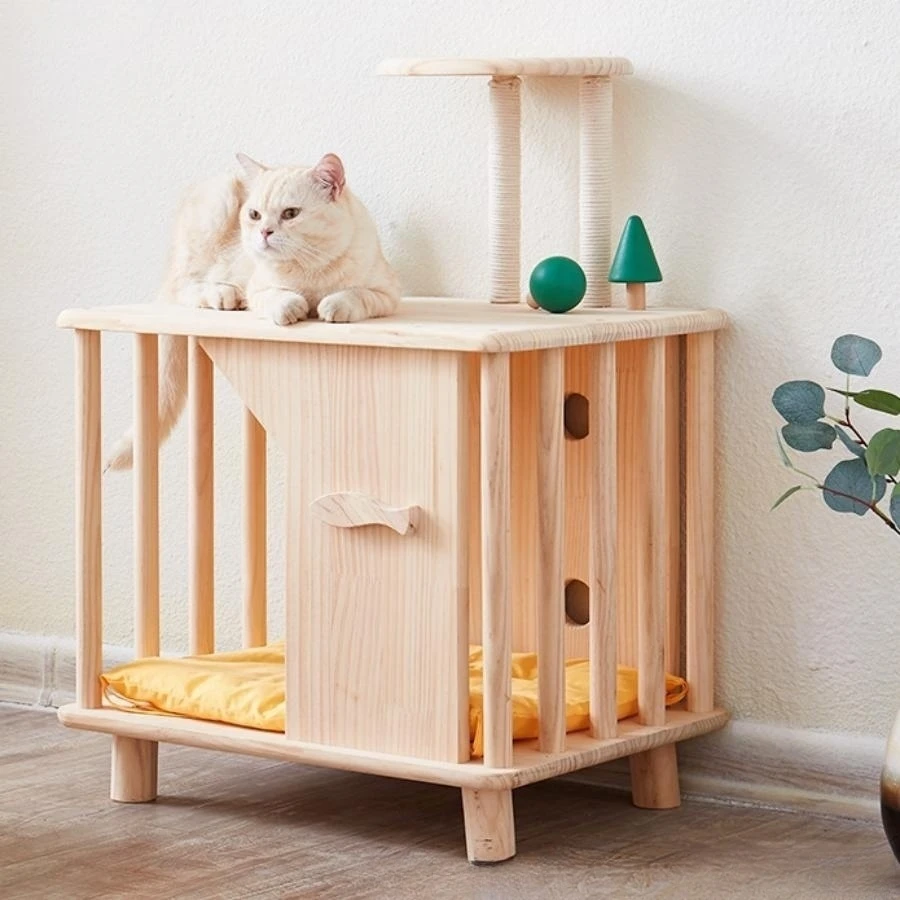 

Creative Pet Nest Cat Bed Wooden Cats House Condos Bedside Table Large Space Pet Bed for Small Medium Dogs Wood Bed Cat Supplies