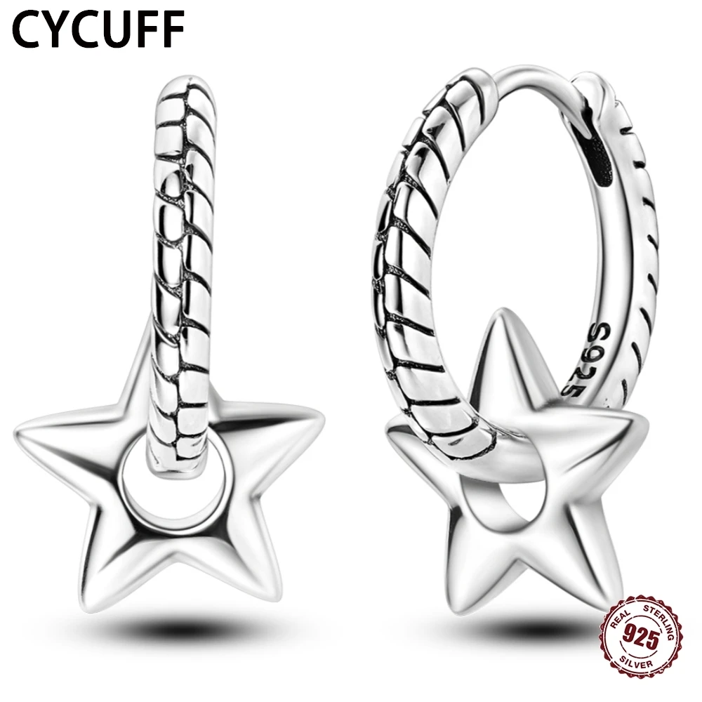 

CYCUFF 925 Silver Star ring earrings Women's Simple Hoop Earrings Suitable for Wedding and Holiday Fine Jewelry Gift Accessories