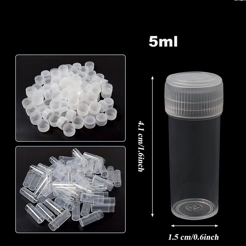 50Pcs 5ml Plastic Small Bottles Sample Pot 5g Mini Clear Packing Containers For Medicine Pill Liquid Powder Capsule Storage