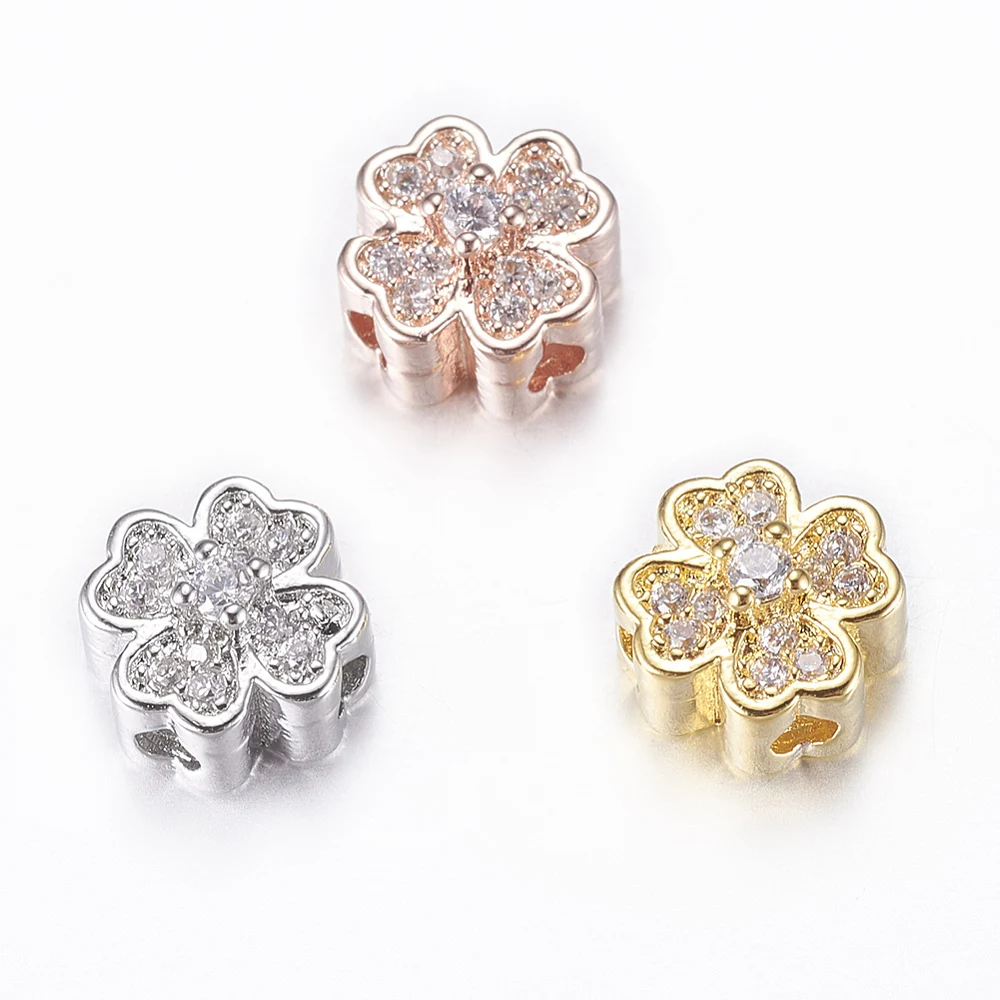 PandaHall 30 Stück Rack-geprägte Messing-Mikro-Pavé-CZ-Blumenperlen, 8x5mm für Perlenarmbänder, Halsketten, Schmuckherstellung & Perlenarbeiten – Detail 4