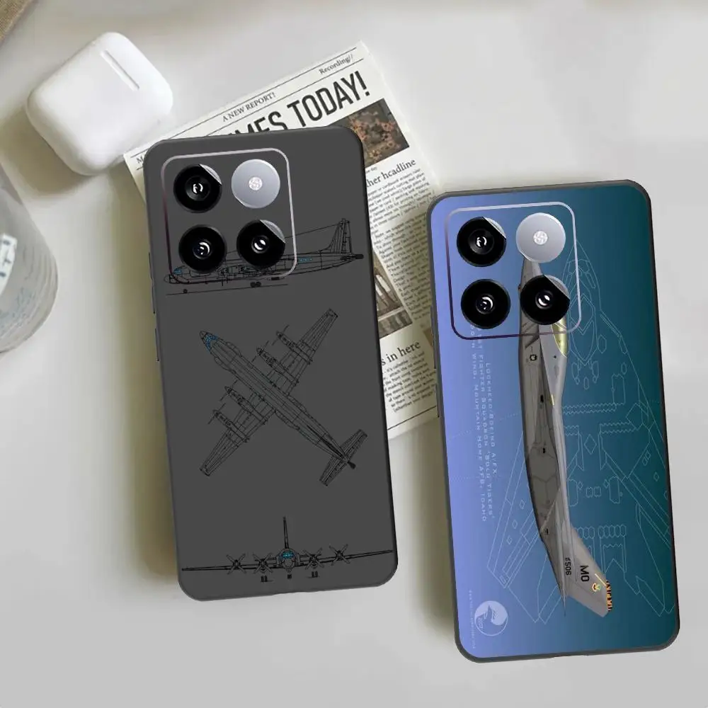 Aircraft blueprint Phone Case For Xiaomi 14 Ultra 14 13T 13Pro 13 12T 12 11T 11i 11 Black Silicone Case