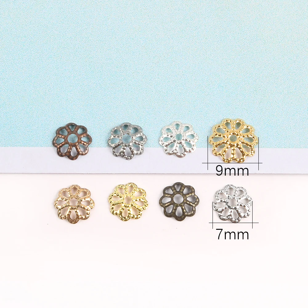 200pcs 7mm 9mm Flower Filigree Beads Caps for Jewelry Making Bracelet Necklace Diy End Spacer Beads Accessories