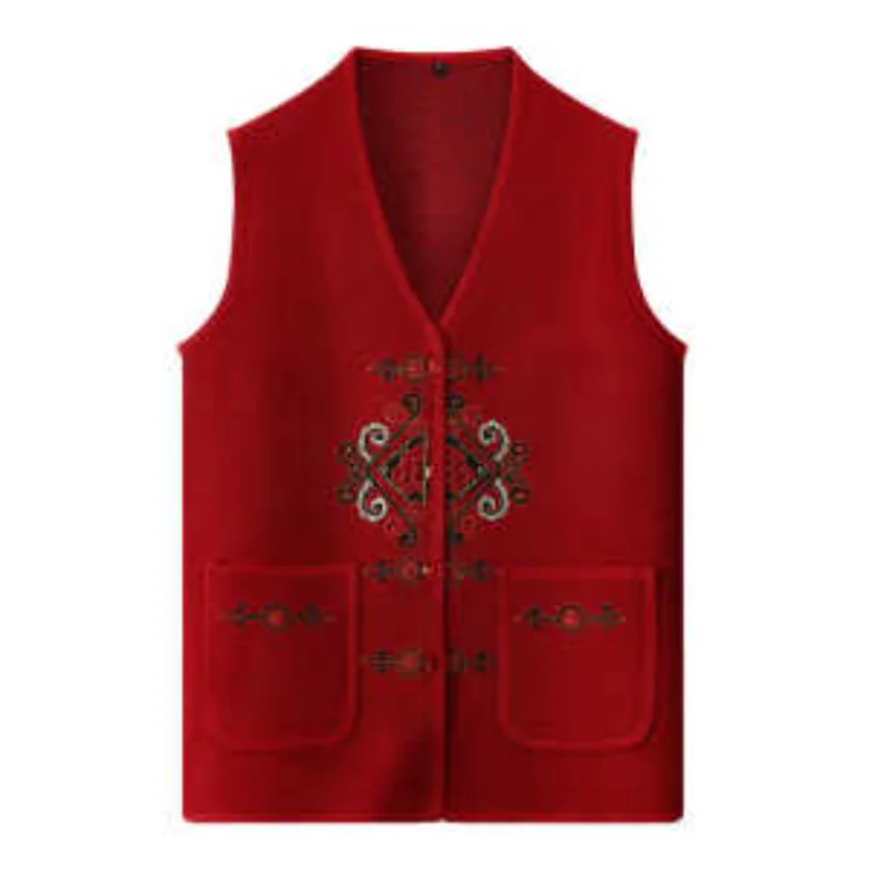 

Middle-aged Elderly Knitted Sweater Women Thin Grandma Sweater Horse Clip Autumn Vest Cardigan