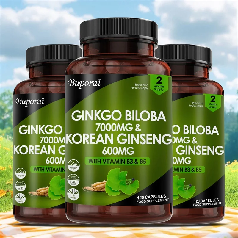 

Korean Red Ginseng Capsules with Ginkgo Biloba Supplement - Enhance Body Functions & Support Immune System