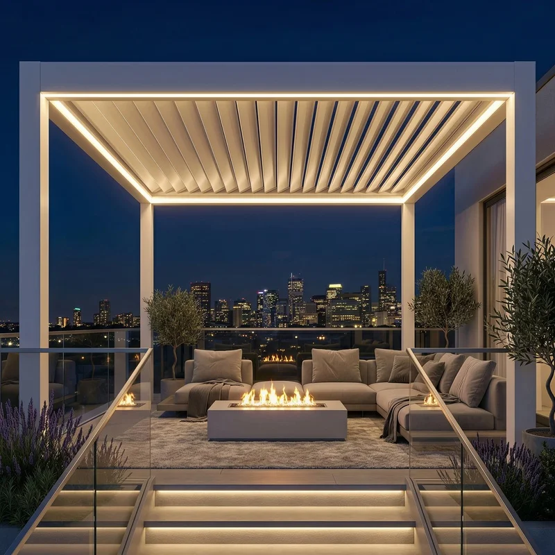 Silent Remote Controlled Aluminum Pergola Low Noise Motorized Shelter High-End Home Garden Louvre Gazebo Balcony