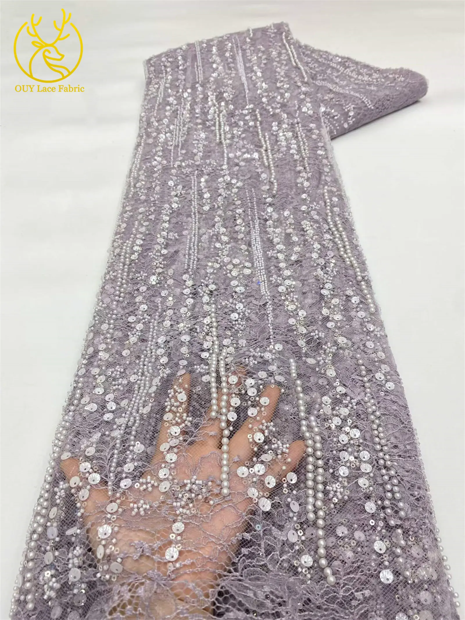 Afrikanischer Spitzenstoff, hochwertige französische Stickerei, Perlen, Pailletten, Tüll, Netzspitze für Frauen, Hochzeitskleid, Nähzubehör, 5 Yards – Detail 12