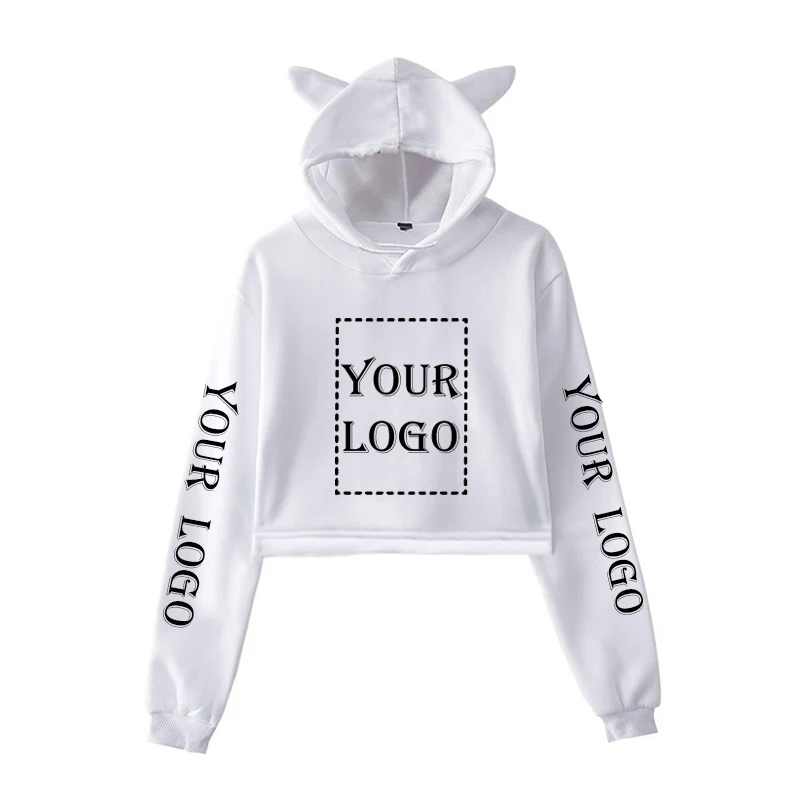 Custom Crop Hoodie Your OWN Design Brand Logo/Picture Printing Sweatshirt Women Fashion Cat Ear Hoodie Kpop Hip-hop DIY Clothes