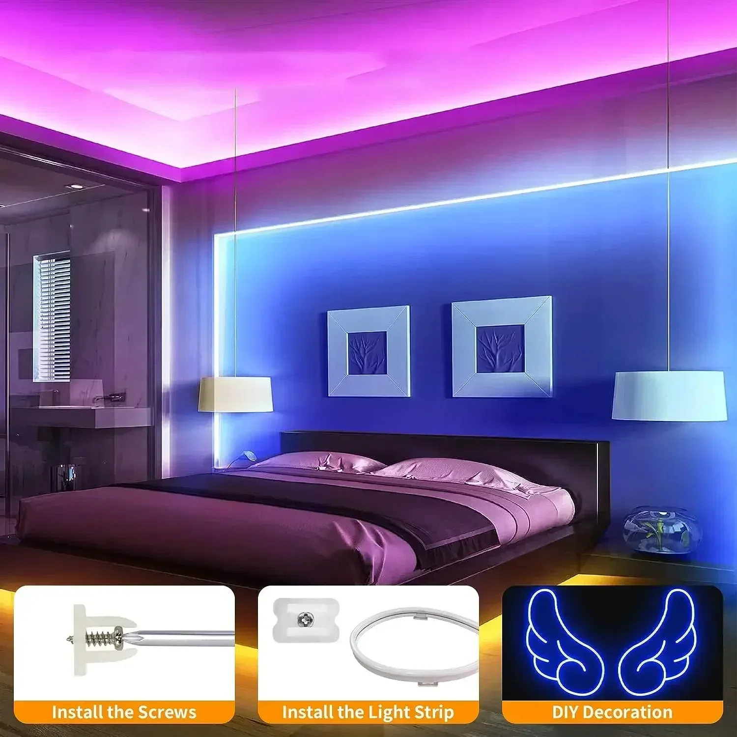 أضواء حبل النيون Led مع 24 مفاتيح التحكم عن بعد، أضواء حبل Led مرنة، أضواء النيون RGB، أضواء شريط النيون Led للألعاب لغرفة النوم