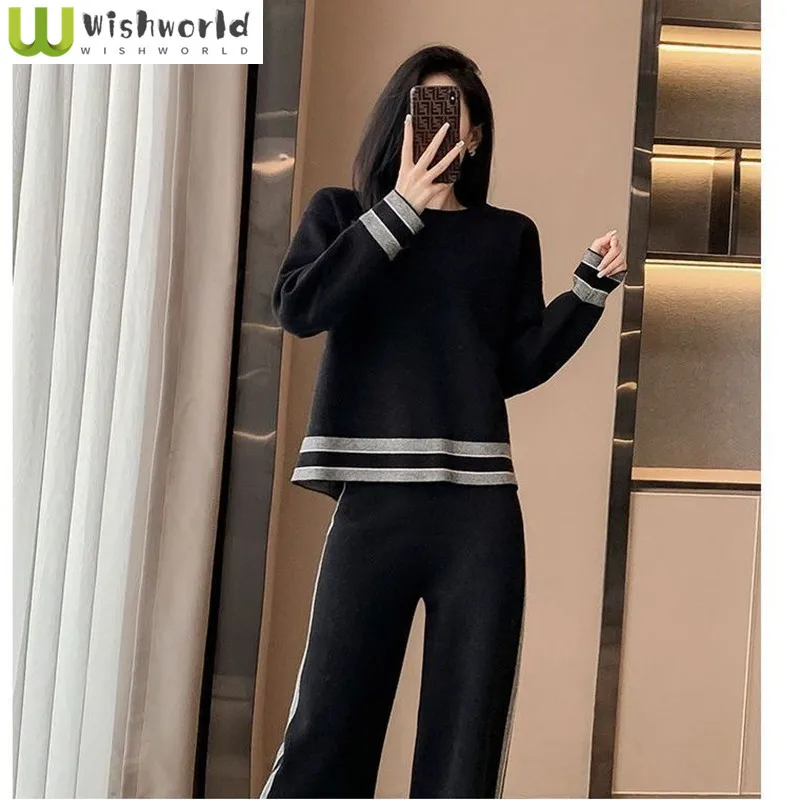 

Leisure Sports Set for Women 2025 Spring and Autumn New Korean Edition Fashion Wide Leg Pants Two Piece Set for Women