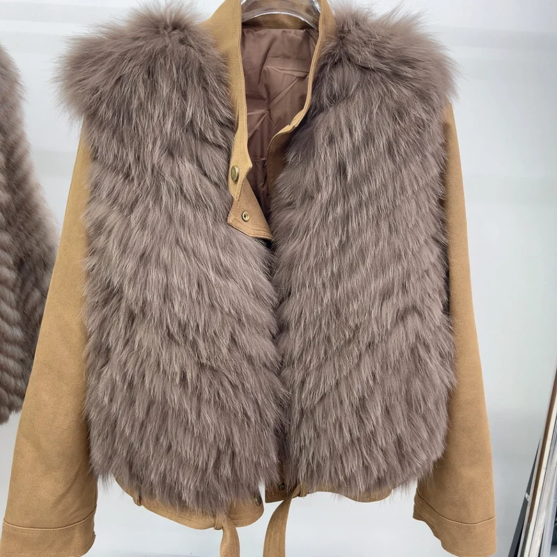 Natural Fox Fur Coat Real Winter Women's Brown Suede Women's Winter Down Jacket 2026 New Fur Coats Jackets Clothing Tops Sale