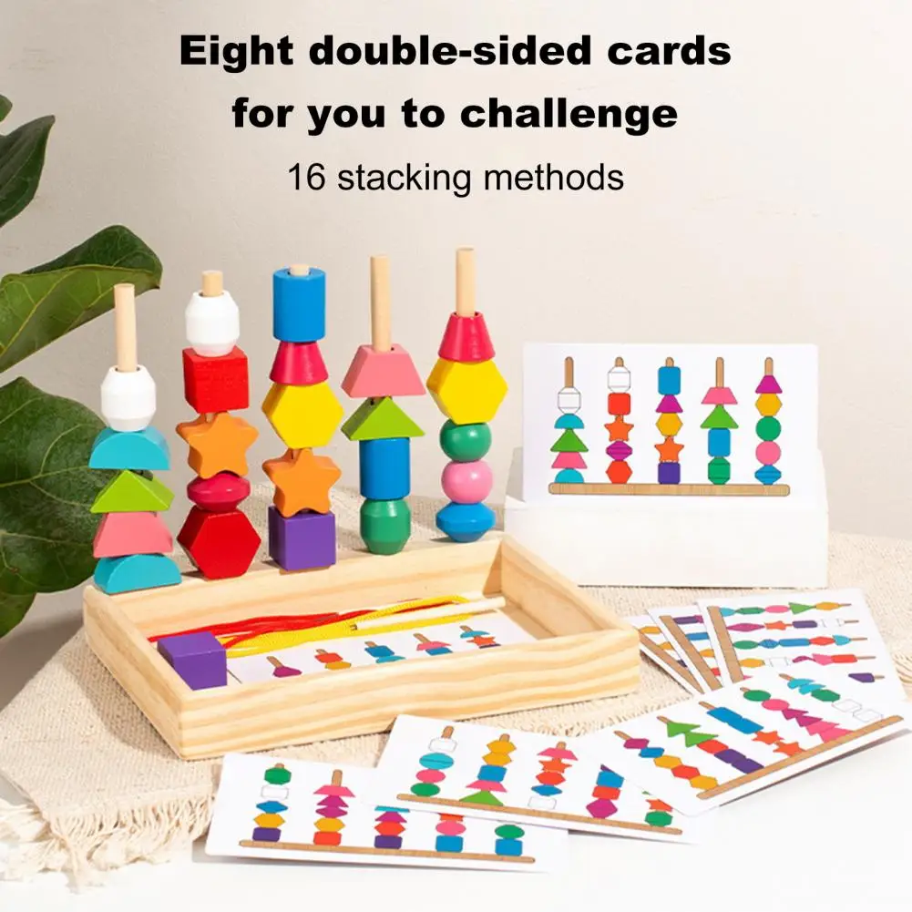 Wooden Tie Beads Toy Set Montessori-inspired Educational Toys Educational Montessori Wooden Toy Sets for 2-4 Year Olds Building