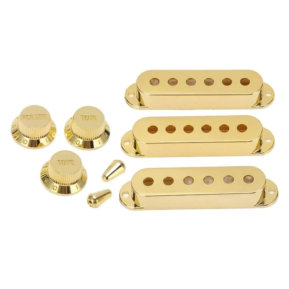 

6 Hole​ Guitar Pickup Cover Knobs​ ​48/50/52mm Spacing ​2T1V Knob Switch​ ​Tone Knob Sets​ ​Gold ​3 Single Coil Pickup Cover​