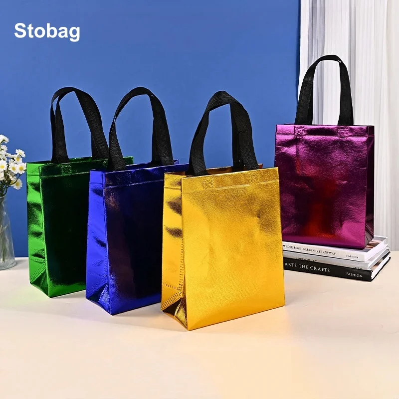 

StoBag 25pcs Wholesale Laser Non-woven Shopping Bags Tote Portable Waterproof Storage Reusable Pouch Custom Logo(Extra Fee)