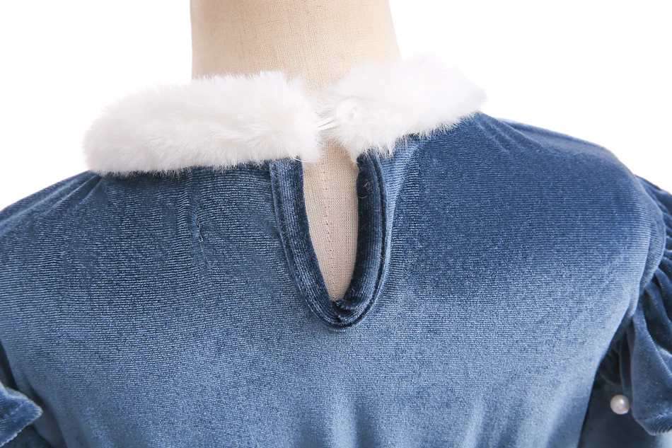 Mädchen Winter Eiskönigin Prinzessinnenkleid Samt Langarm Kunstfellkragen Farbverlauf Schneeflocken-Tüllkleid für Weihnachten Geburtstag – Detail 12