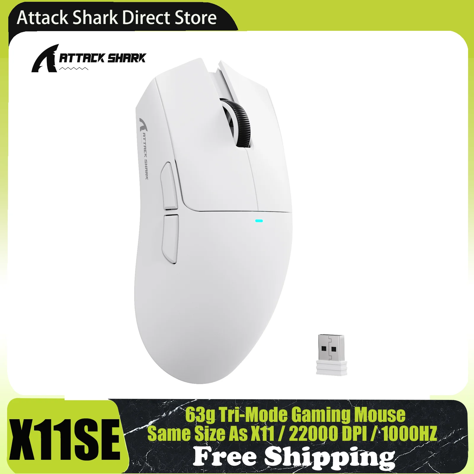 Ratón inalámbrico para juegos ATTACK SHARK X11SE, trimododo, 63 g superligero con sensor PAW3311, 22000 DPI, batería de 300 mAh, controlador dual