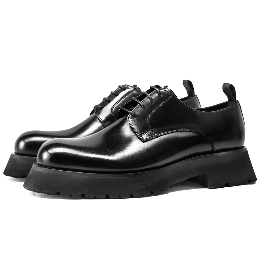 Fashion Black Business Casual Genuine Leather Lace Up Breathable Handmade Thick Platform Wedding Office Derby Shoes For Men