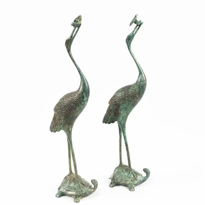 Handmade bronze crane sculptures, ancient mushroom symbols of longevity, historical decorations, luxury home office collections