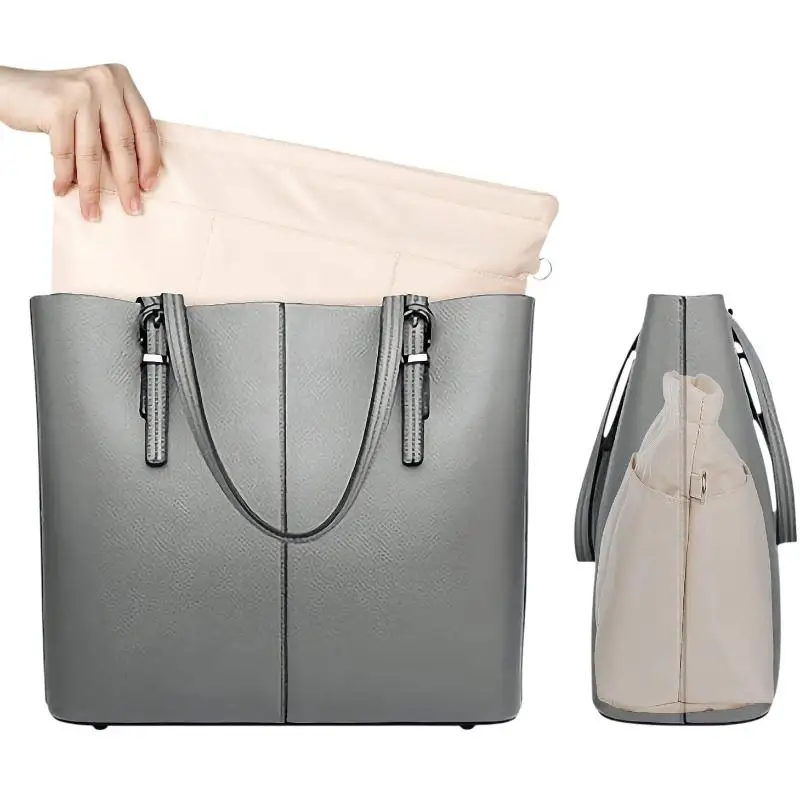 Vintage Kosmetik-Organizer-Einsatztasche mit Reißverschluss, mehrere Taschen, einfarbig, multifunktionale Tasche für Damen – Detail 8