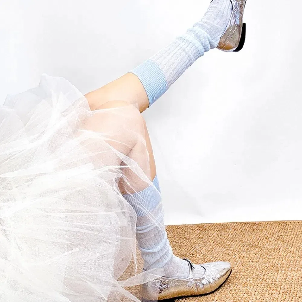 Sweet Lolita JK Calf Socks Cotton Thin Knee High Socks Breathable Solid Color Mid-tube Stocking Lady Girls