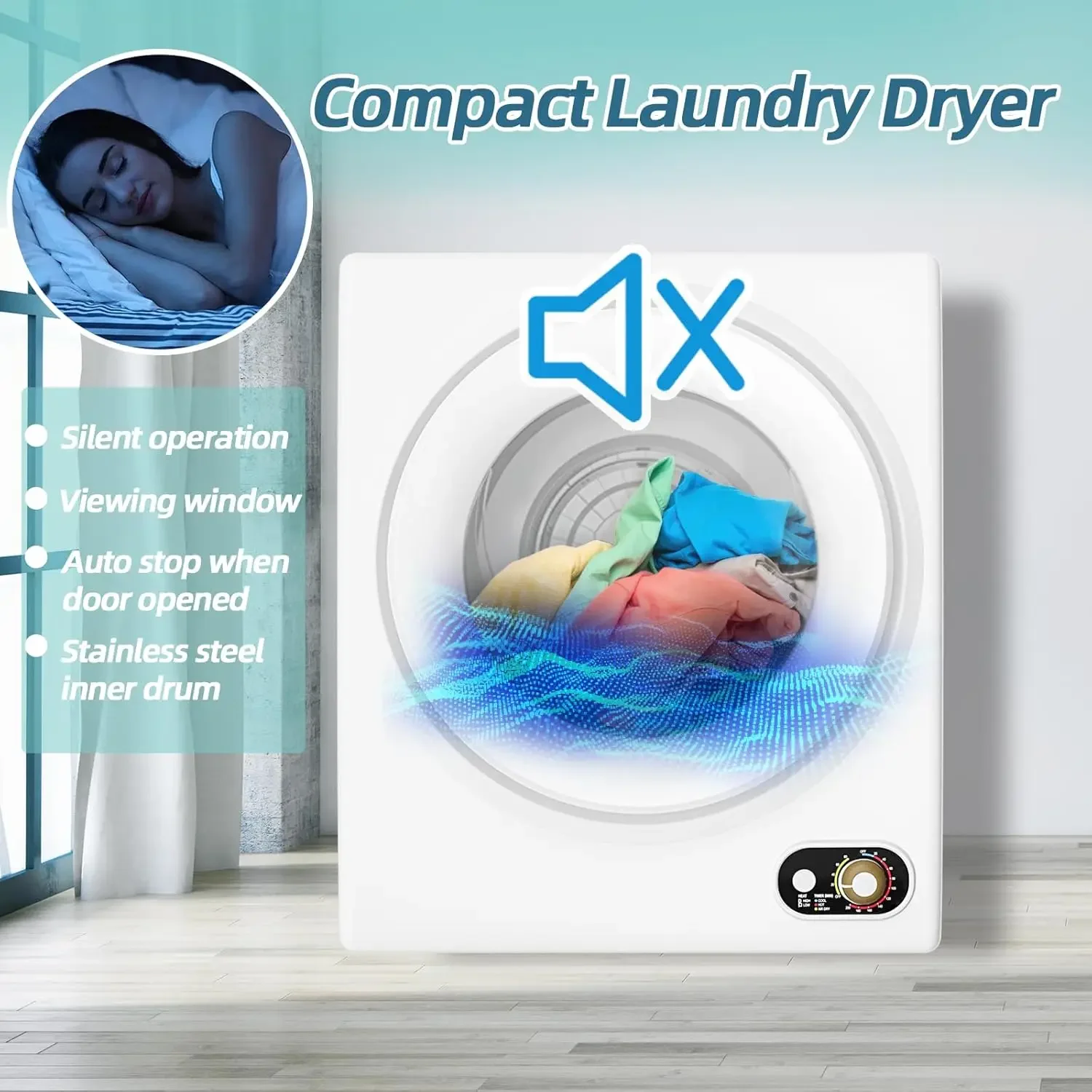 Compact Dryer, 120V Portable Clothes Laundry Dryer with Stainless Steel Inner Tub, Electric Dryer Machine for Small Space