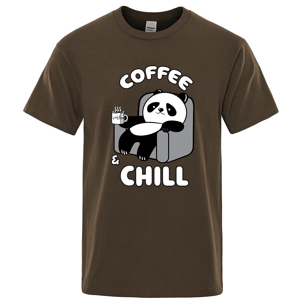 Coffee And Chill Kawaii Panda Clothes Men Hip Hop Oversized Tshirts Breathable Summer T-Shirts Fashion Cotton Streetwear Tops