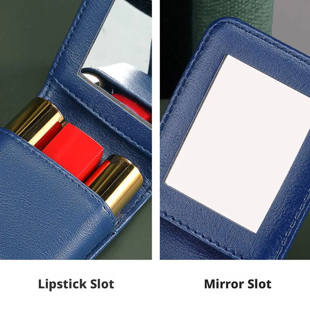Mini Lipstick Cosmetic Bag with Mirror PU Leather Travel Small Makeup Pouch Waterproof Pocket Pocket Size Toiletry Organizer