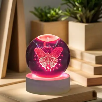 1件3D雷射雕刻月光蝴蝶舞水晶球夜燈,現代拋光玻璃裝飾品,聖誕節 8 最佳銷售 月光 - №1
