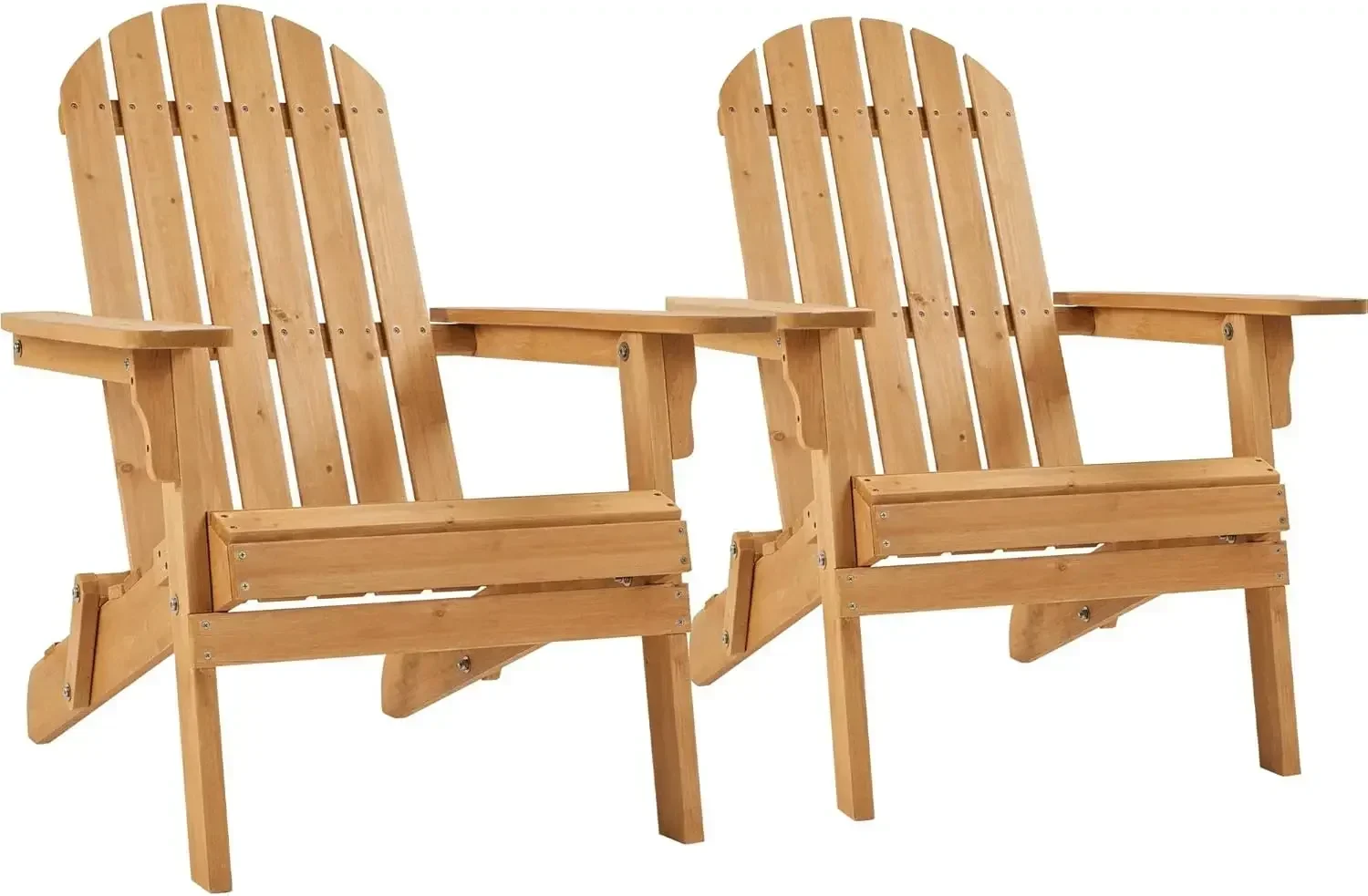 Folding Adirondack Chair Set of 2 Outdoor, 300LBS Solid Wood Garden Chair， Fire Pit Lounge Chairs for Garden/Yard/Patio/Lawn,