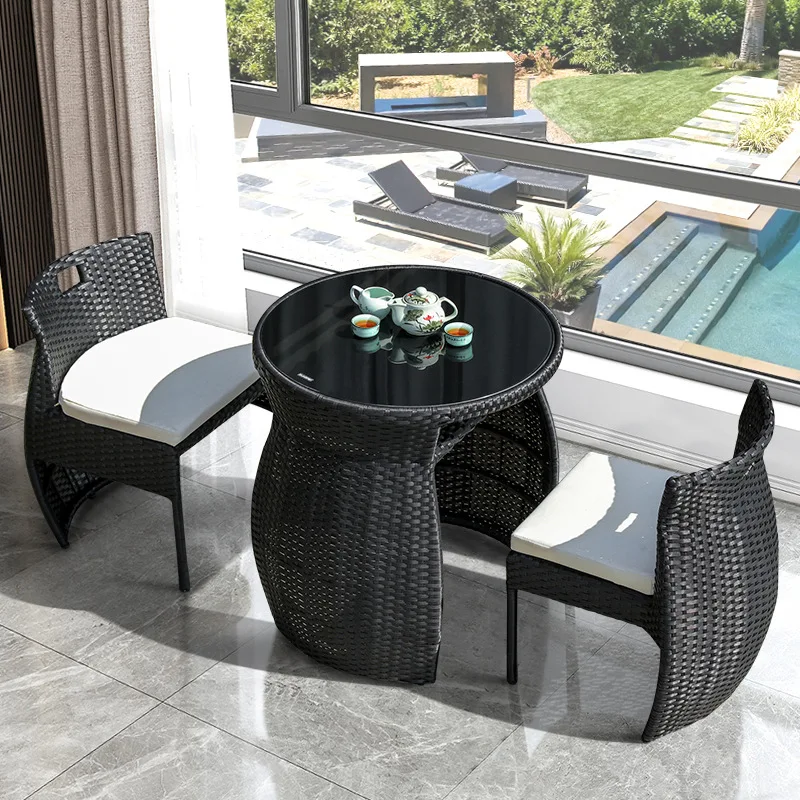 

2024 New Tread Balcony Outdoor PE Rattan Chairs and Table Garden Furniture 3 Piece Set Table