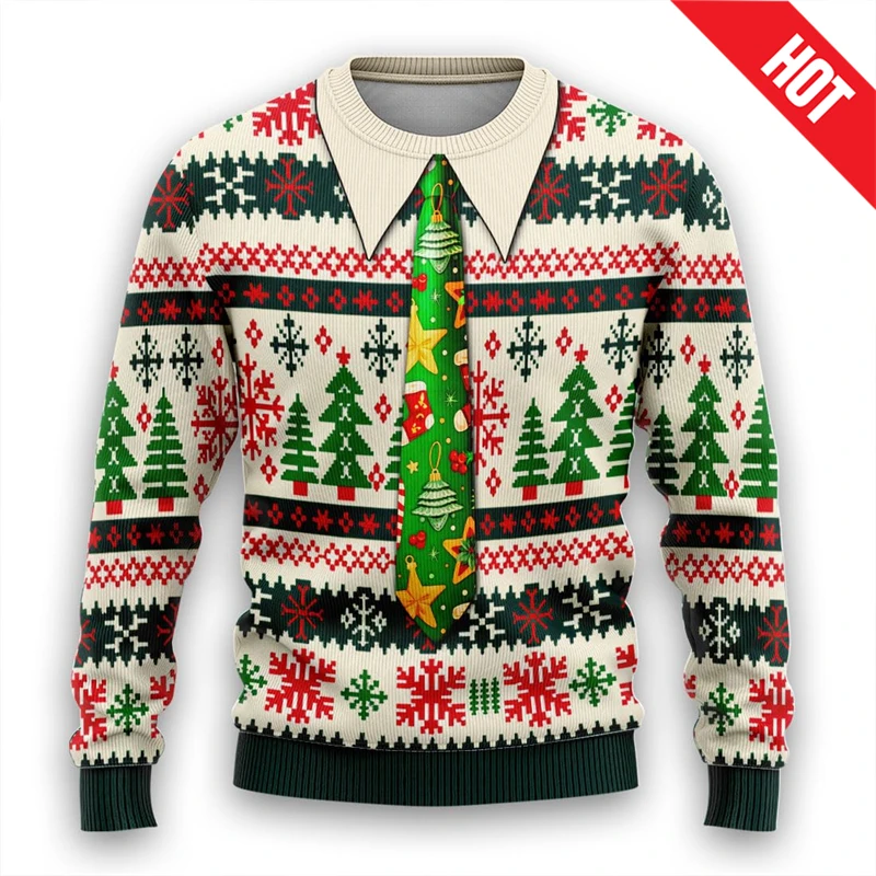 ليلة رأس السنة عيد الميلاد الرجال بلوزات مستديرة الرقبة الخريف مضحك دعوى ثلاثية الأبعاد طباعة عطلة حفلة البلوز العلوي بلوزات عيد الميلاد القبيح #4