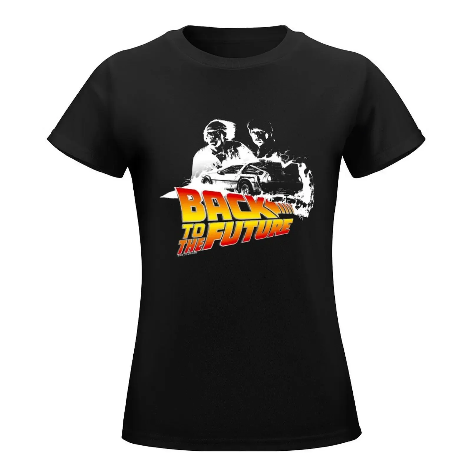 Back to the Future - DeLorean Fire Tracks, Marty and Doc Stencil Fan Art T-Shirt hippie clothes summer top graphics tops Women