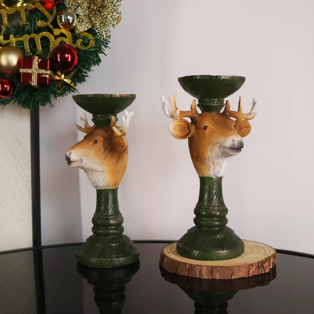 Weihnachtlicher Dekorativer Kerzenhalter aus Kunstharz, Weihnachtsmann-Rentier-Statue, Hirschkopf-Kerzenhalter, Heimdekoration, Tischdekoration – Detail 3