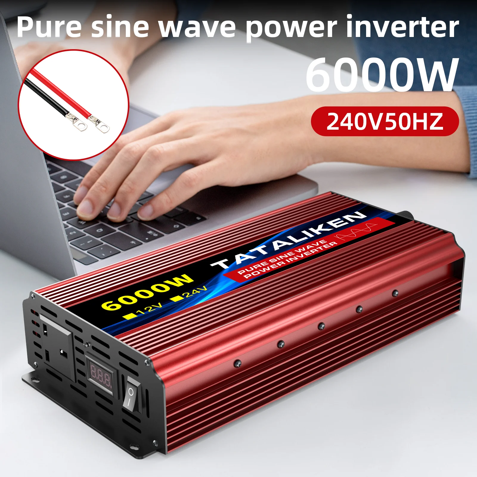 

1000W Compact Pure Sine Wave Inverter 12V DC to 240V AC Digital Display Dual UK Outlets Smart Thermal Fan for Laptop Drone Charg
