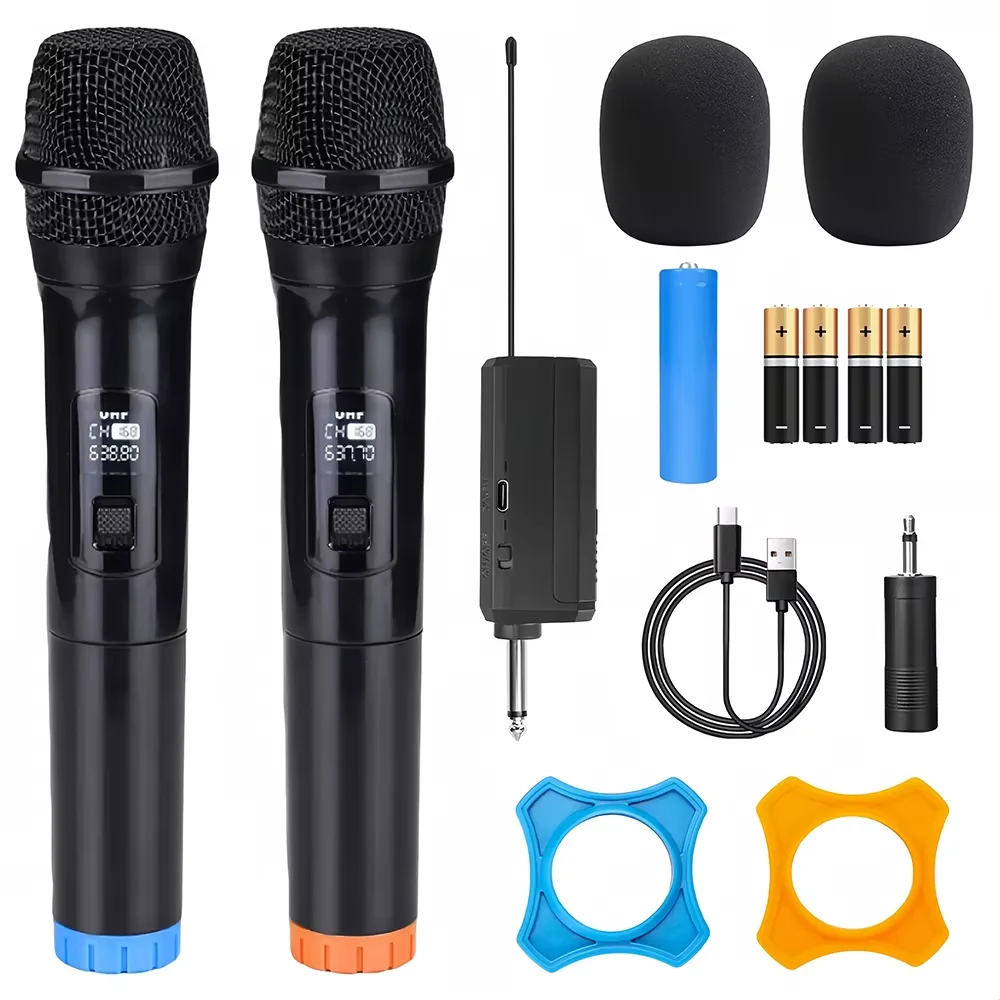 Draadloze microfoon Handmicrofoon 2 kanalen UHF-microfoon met vaste frequentie voor feestkaraoke Professionele kerkshowvergadering