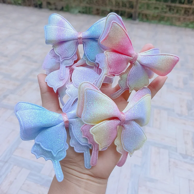 Rainbow Fabric Butterfly Hair Clips para meninas, adoráveis grampos, crianças Headwear, Hairgrip, presilhas, acessórios para cabelo, 1pc