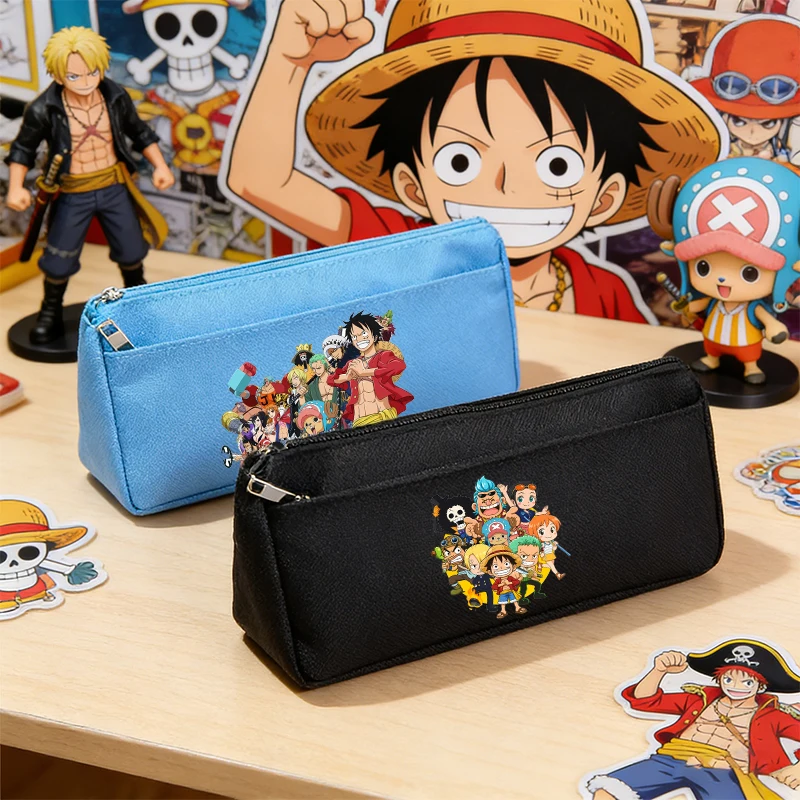 

Ones Piece Portable Oxford Pencil Case Simple Cute Anime Zoro-Luffy-Boy Student Kid Double Layer Large Capacity Storage Pen Bags