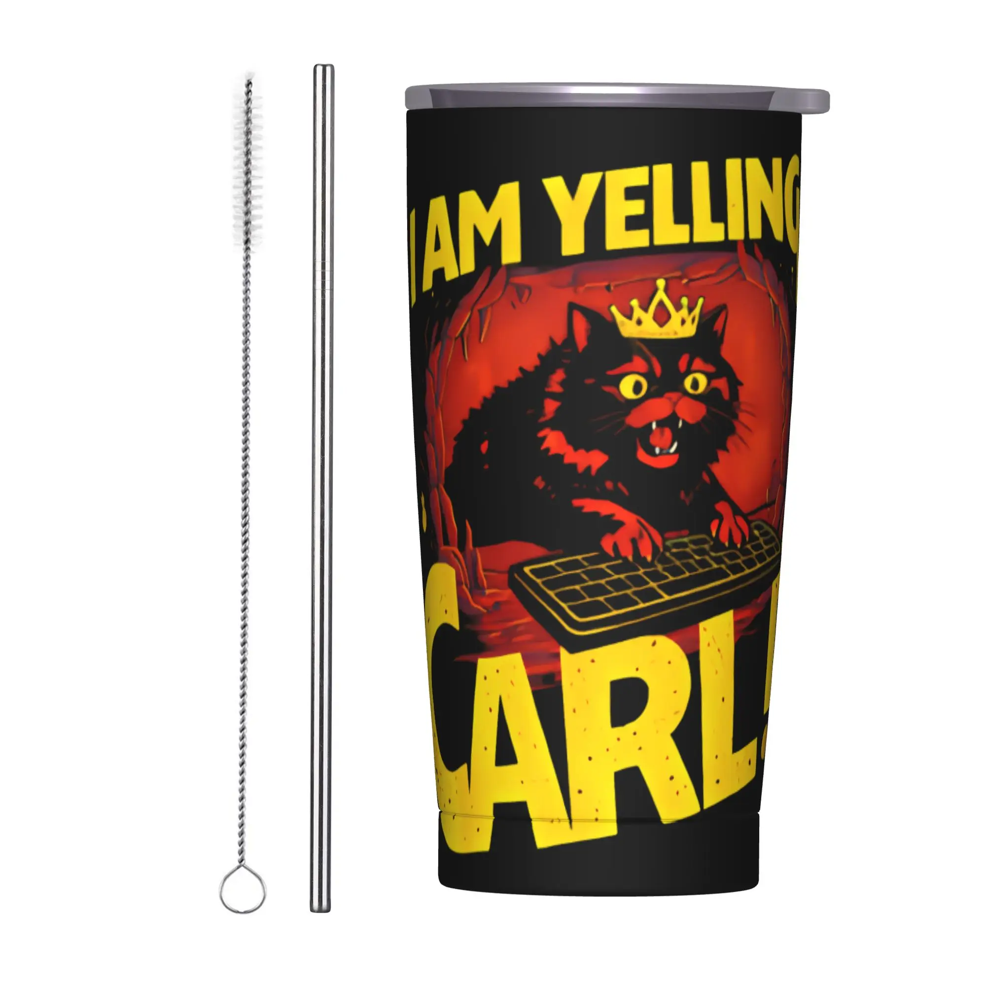 Stainless Steel Tumbler I Am Yelling Carl Donut Cat Meme Car Mugs With Straws Driving Cold and Hot Water Bottle Thermal Cups