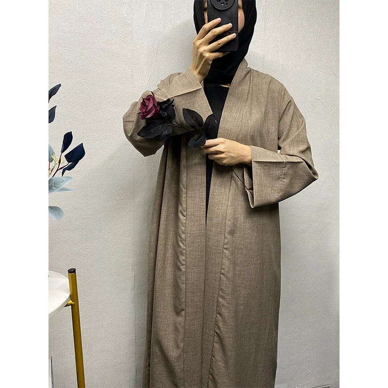 Conjunto de Abaya abierta para mujer, ropa islámica informal de Dubái, Abayas de lino lisas para mujer, cárdigan Kimono, Eid 2024