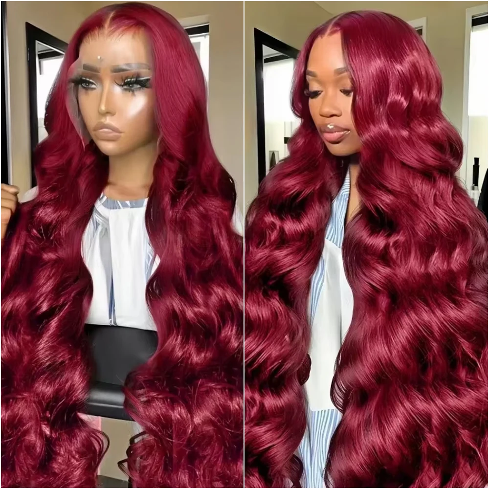 

36 40 дюймов Объемная волна 13x4 Парик фронта шнурка 99J Бордовый 13x6 HD Прозрачные бразильские волосы Парики фронтальной части шнурка Предварительно выщипанные для женщин