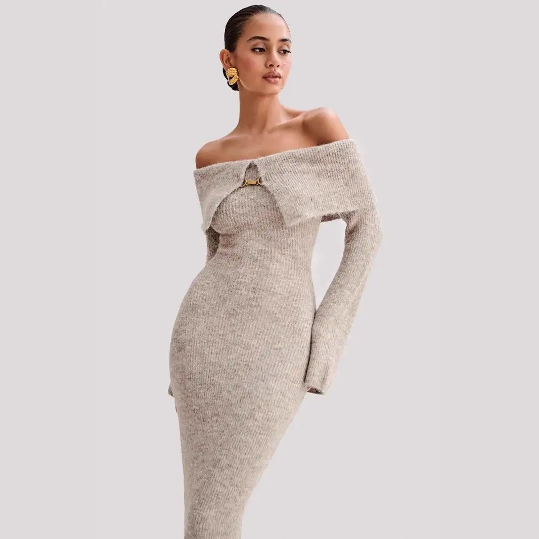 Off-shoulder gestreept Dr hoge taille polyestervezel lang Sve woon-werkverkeer Sle Wrap Dr vrijetijdskleding