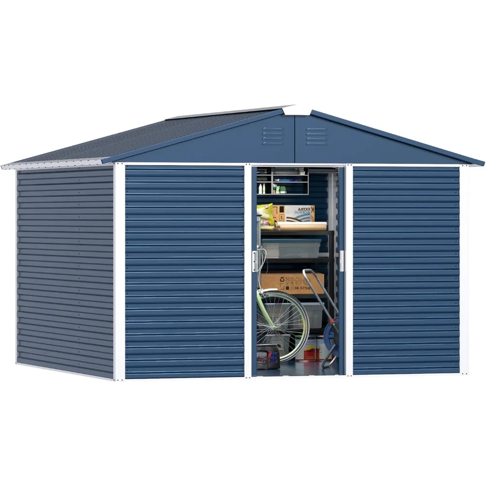 

Metal outdoor storage shed 10x 10, steel utility tool shed storage room with sliding door, metal shed outdoor storage room