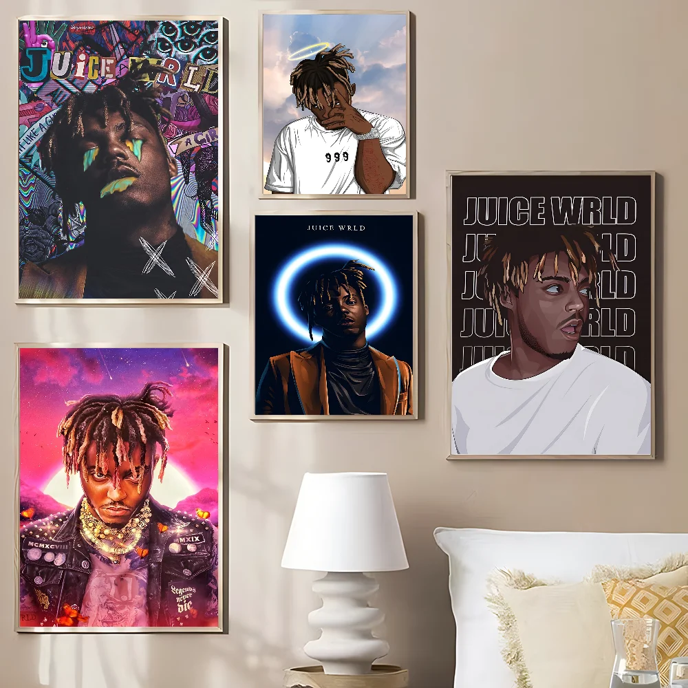 Juice Wrld Rapper Singer Whitepaper Poster Fancy Wall Sticker For Living Room Bar Decoration Decor Art Wall Stickers